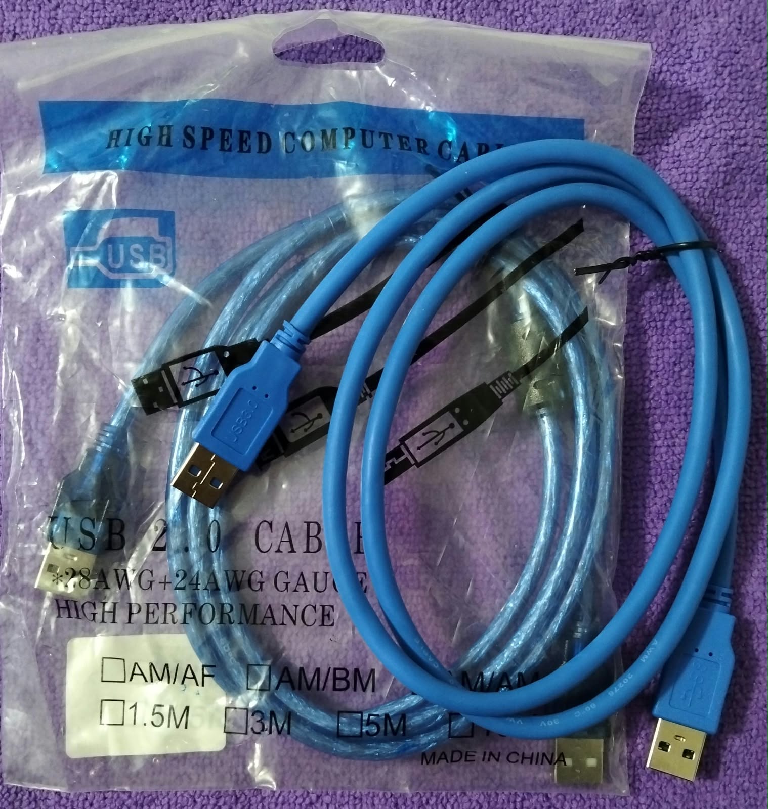 CABLE USB A USB MACHO 1M 